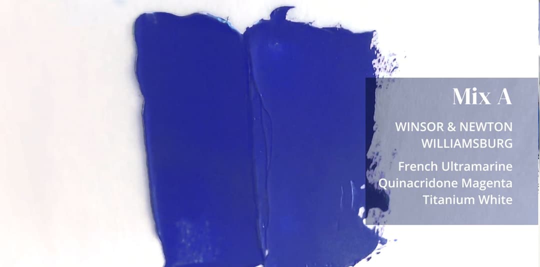 Two swatches of blue paint side by side for comparison. One is slightly lighter than the other, however both change a bit when they dry.