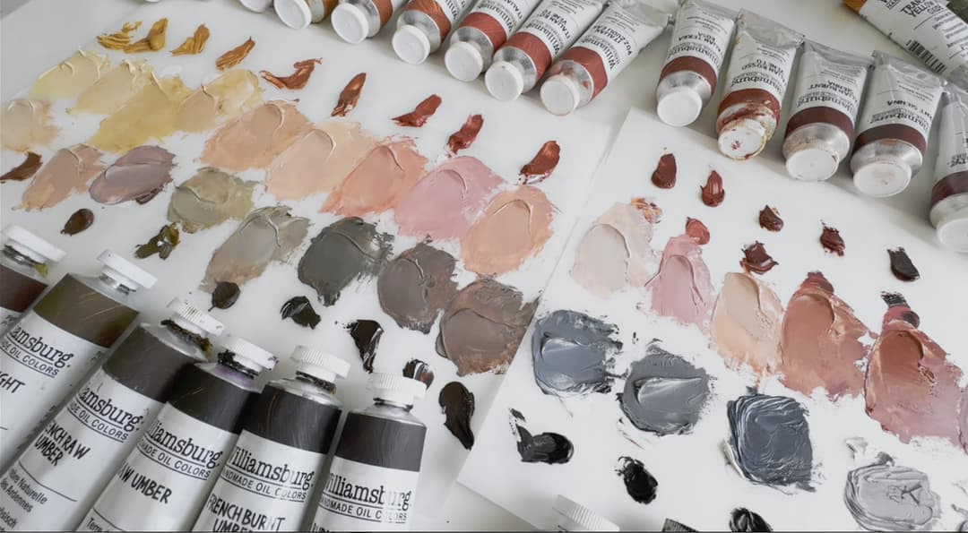 A large selection of earth tones tinted out with white.