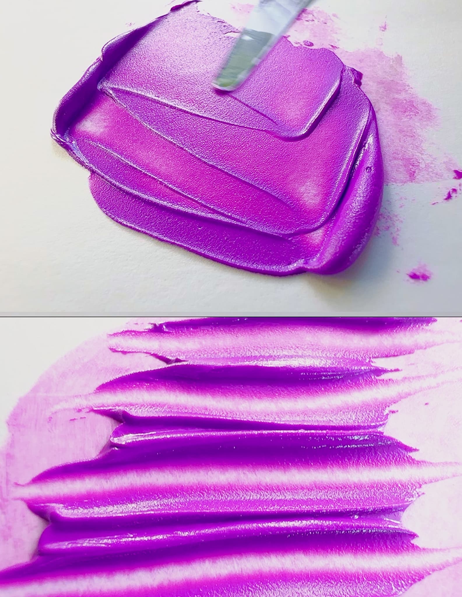 Impasto troughs of electric violet oil paint