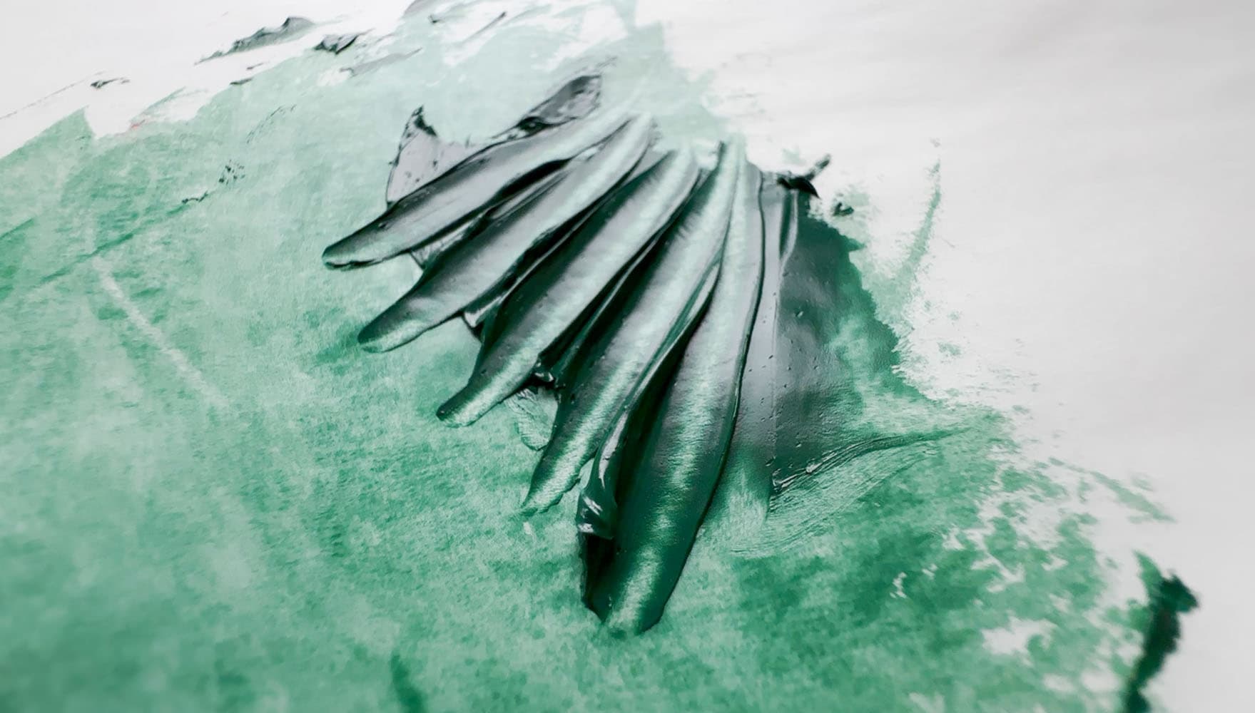 Textured impasto oil paint made with a palette knife to show ridges. Oil paint is the darker green made with PG19