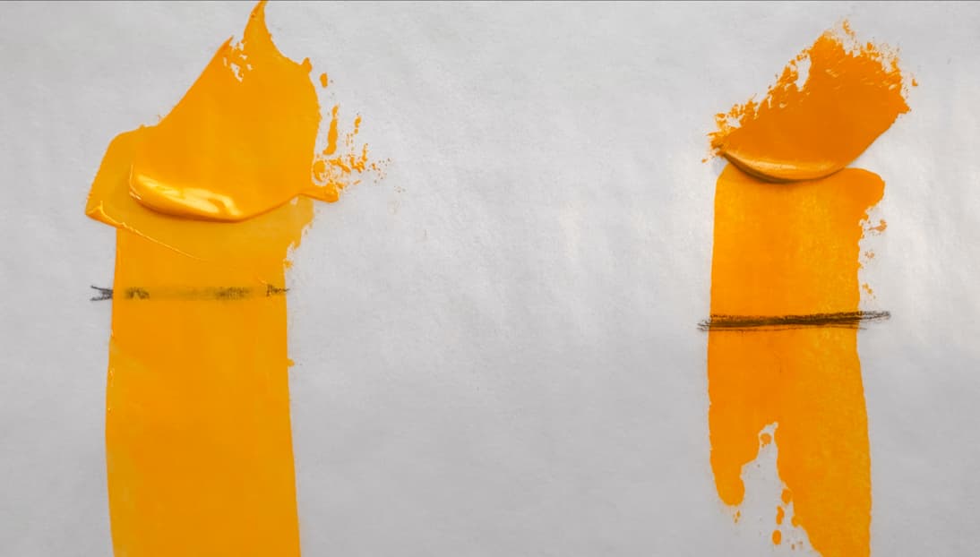 Two swatches of Diarylide Yellow PY83 -- one more opaque, the other more transparent